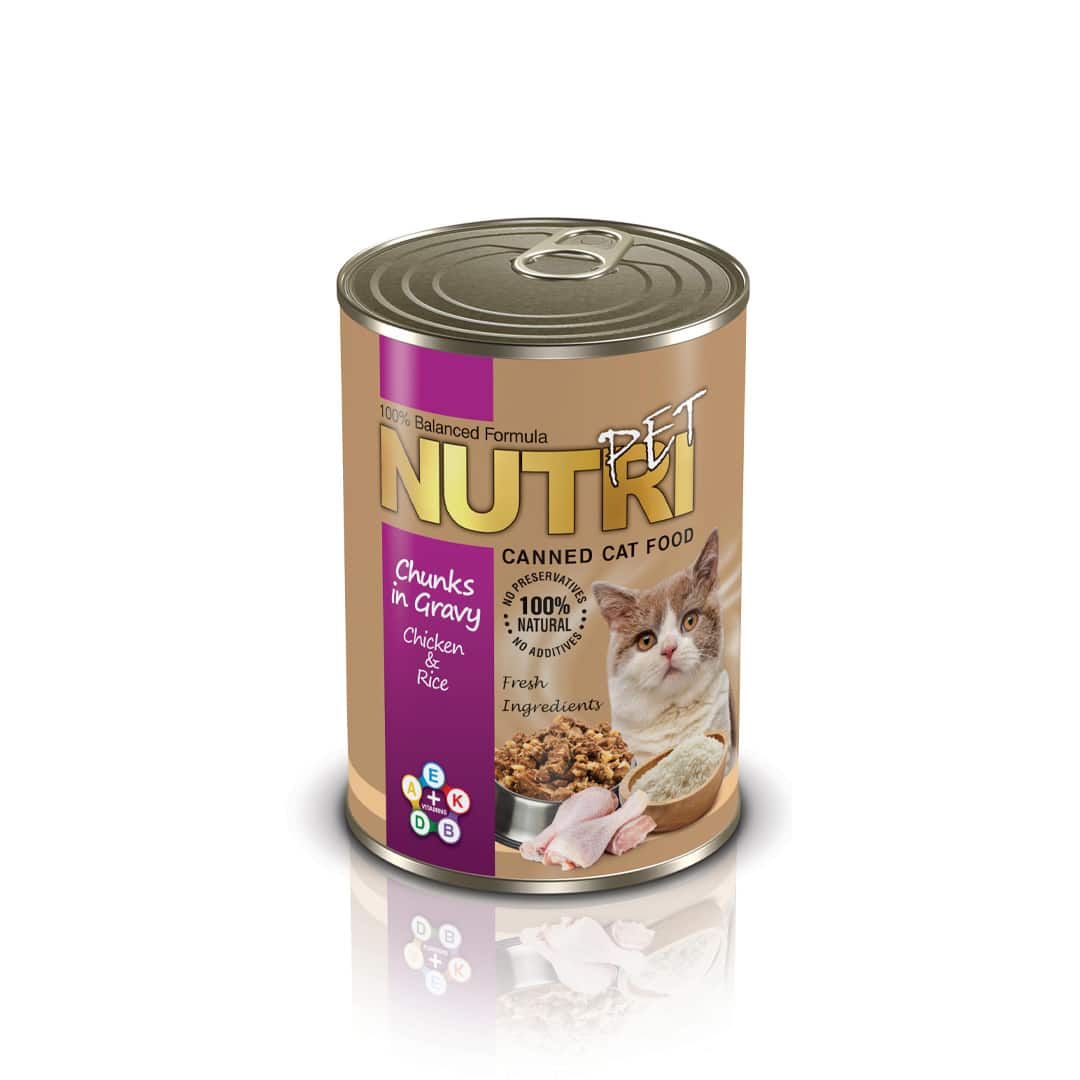 كنسرو مرغ و برنج مخصوص گربه 425 گرمي nutri