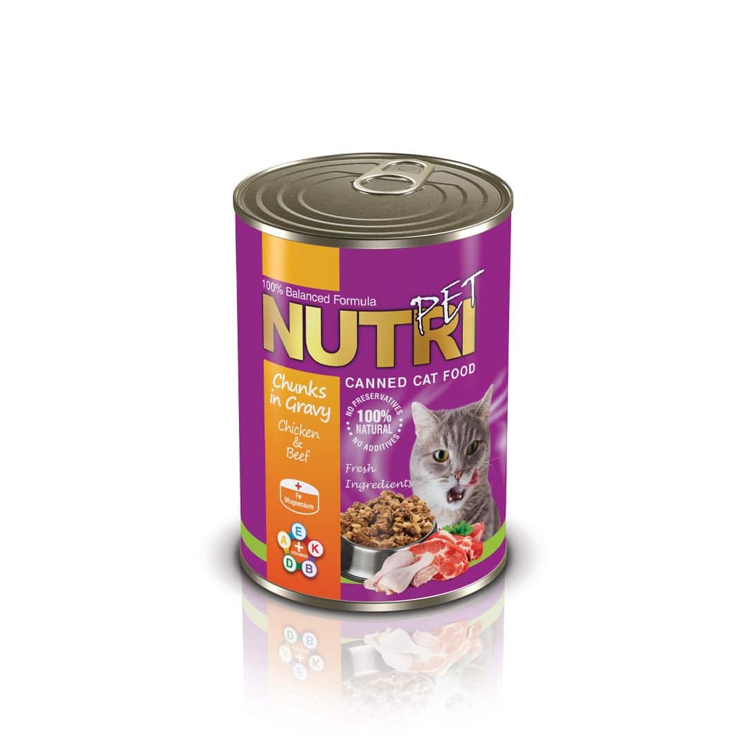 كنسرو مرغ و گوشت مخصوص گربه 425 گرمي nutri