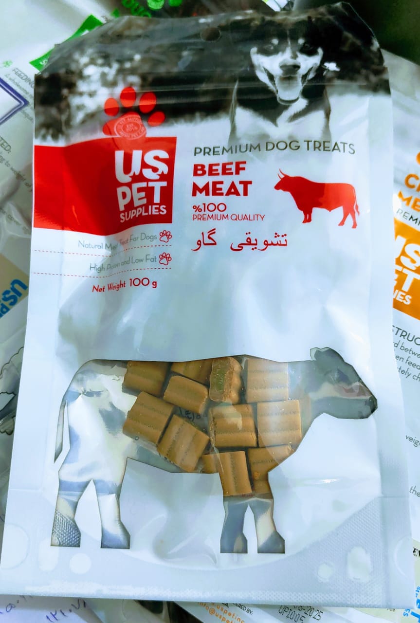 تشویقی سگ مکعب تو پر گوشت و شیر 100گرمی us pet 