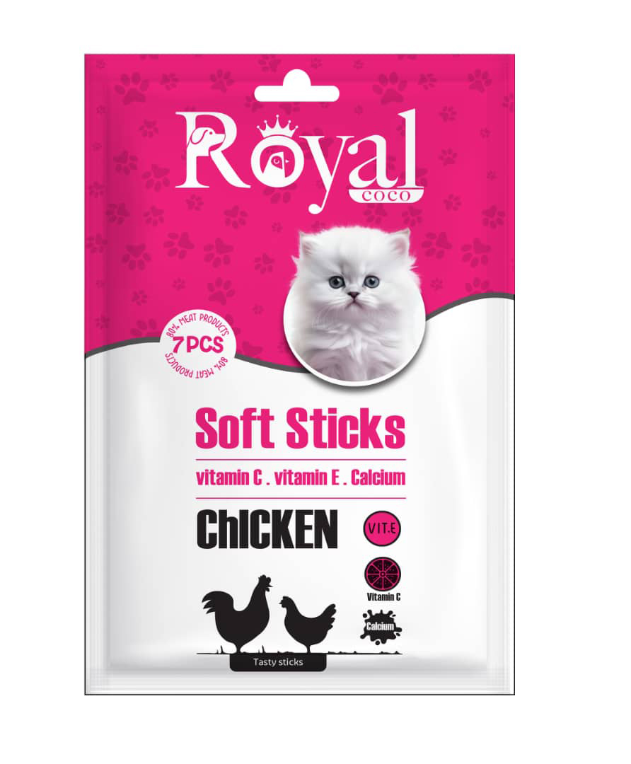 تشويقي مدادي نرم مخصوص گربه 7 عددي طعم مرغ Royal coco