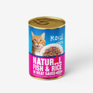 كنسرو نچرال گربه طعم ماهي با برنج در سس گوشت 380 گرمي royal coco