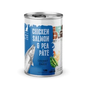 كنسرو سوپر پرميوم مرغ و سالمون و نخودفرنگي گربه بالغ 430 گرمي dps